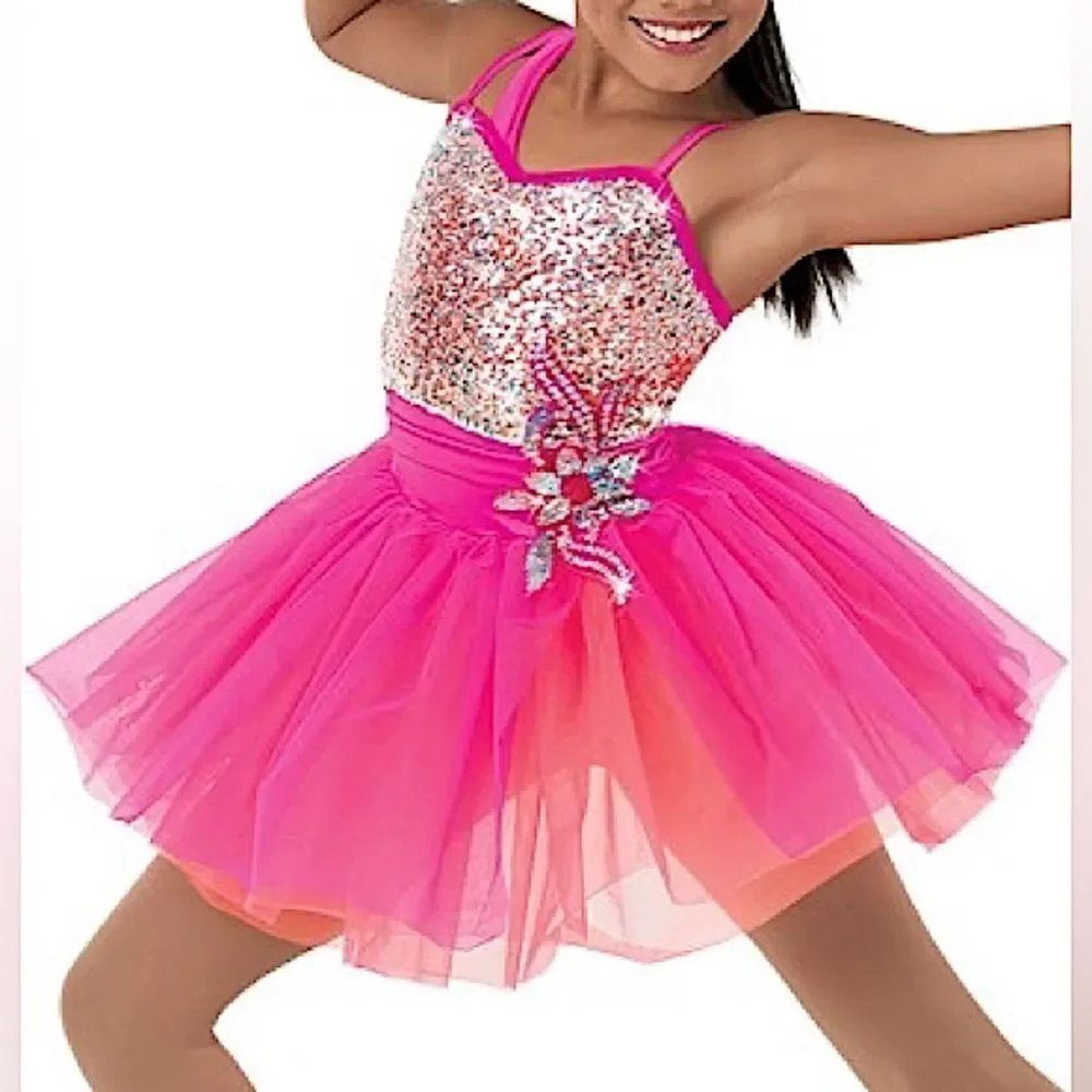WEISSMAN Dance Costume tutu dress hot pink Girls Just Wanna Have Fun 9142 AS